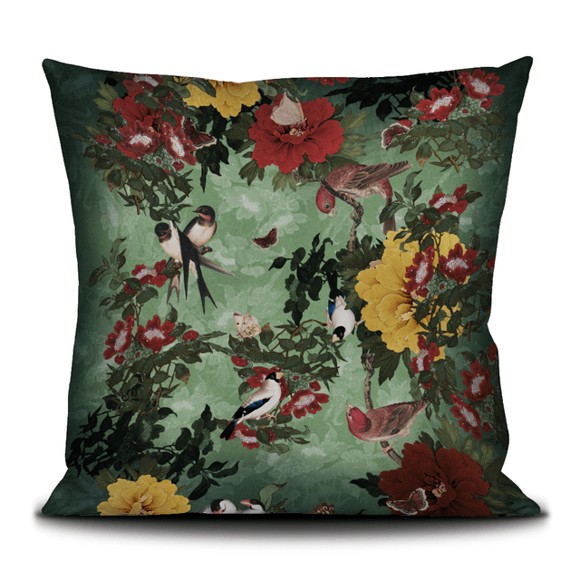 Coussin Les oiseaux verts · Intérieur · 50 × 50 cm