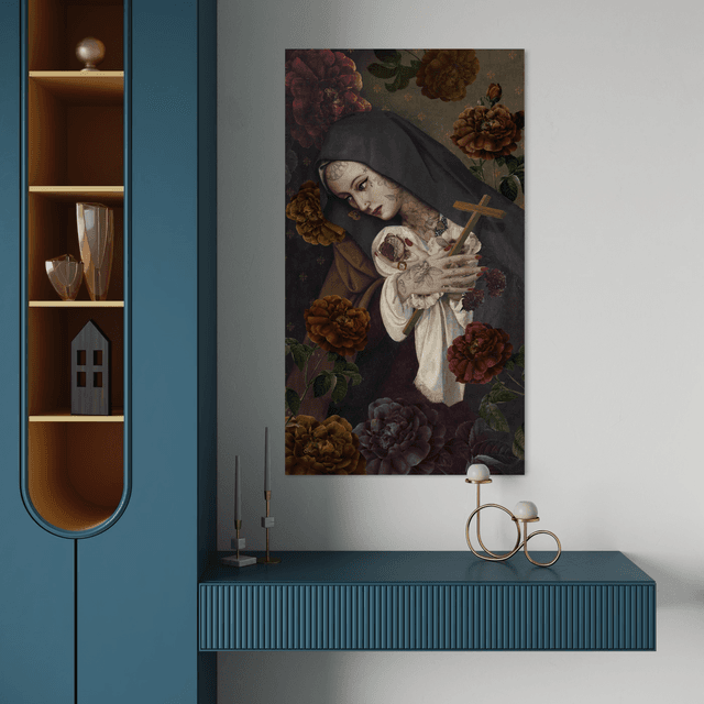 Tenture en velours Sainte therese de lisieux · 77 × 137 cm · Intérieur