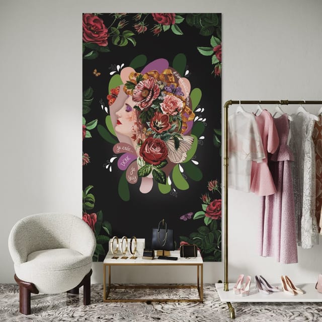 Tenture en velours Je pense · 137 × 247 cm · Intérieur