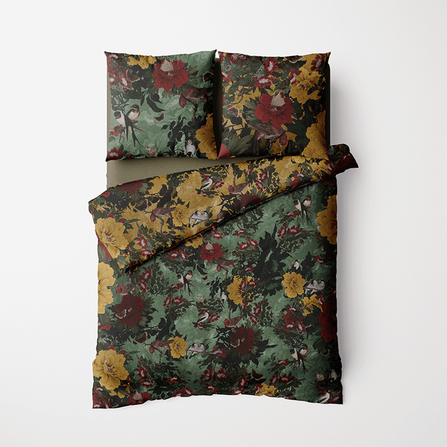 Linge de lit Les oiseaux verts · LINGE DE LIT LES OISEAUX