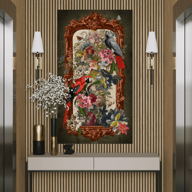 Tenture en velours Perroquets · 77 × 137 cm · Intérieur