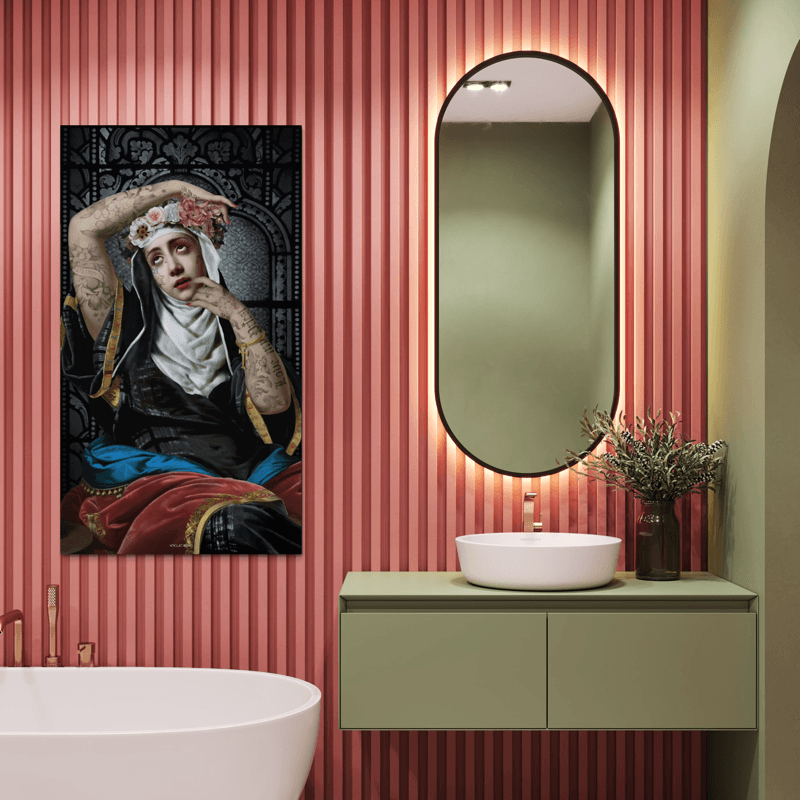 Tenture en velours Sainte rita · 77 × 137 cm · Intérieur