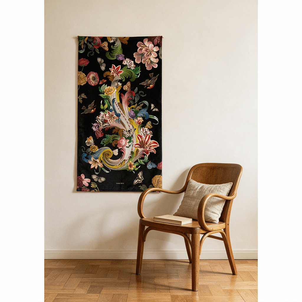 Tenture en velours Fleurs de rocaille · 77 × 137 cm · Intérieur