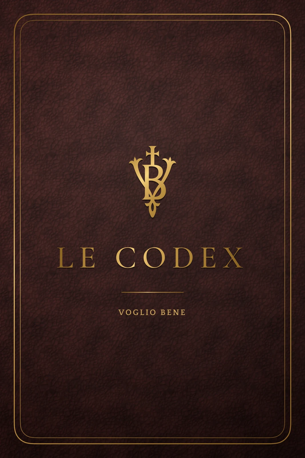 Couverture du Codex Voglio Bene, cuir brun et lettres dorées