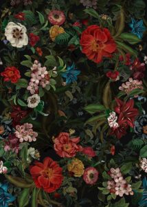 TISSU FLEURS LUXURIANTES NOIR AU METRE