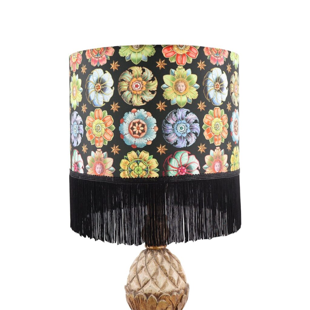 ABAT JOUR TAMBOUR 30X20CM AVEC FRANGE ROSACES