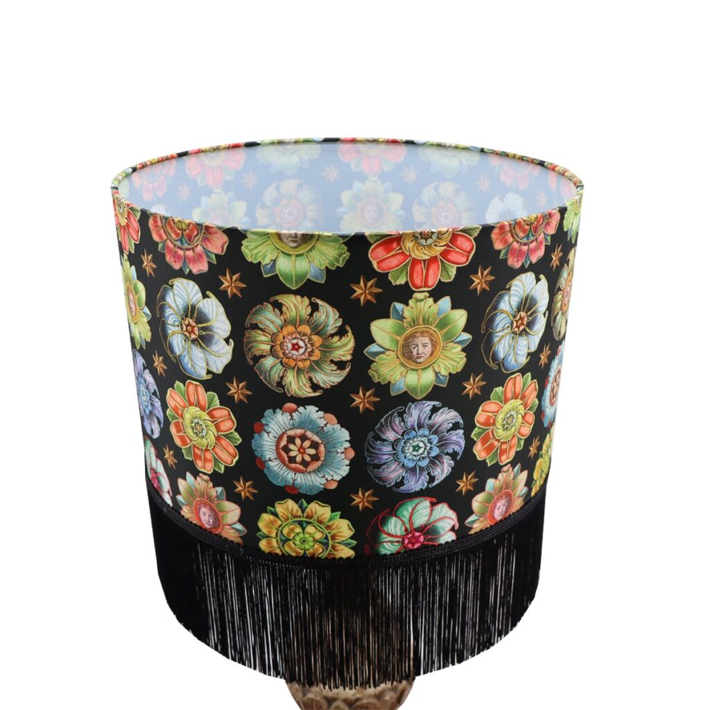 ABAT JOUR TAMBOUR 30X20CM AVEC FRANGE ROSACES – Image 2