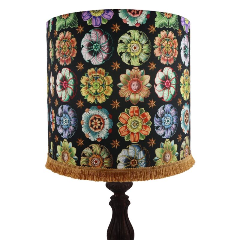 ABAT JOUR TAMBOUR 40X36CM AVEC FRANGE ROSACES