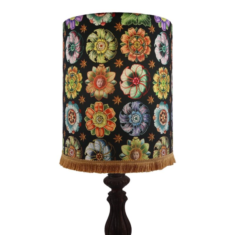 ABAT JOUR TAMBOUR 30X36CM AVEC FRANGE ROSACES