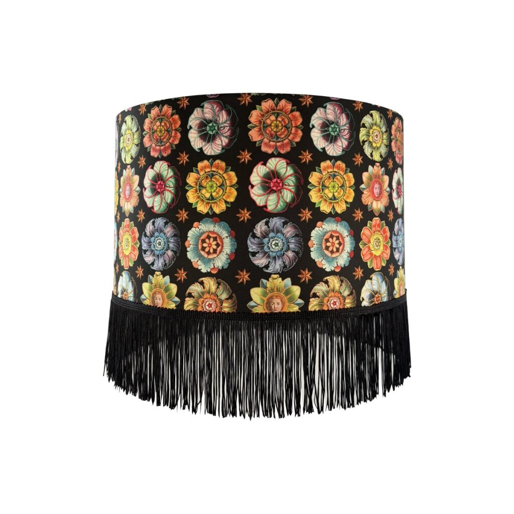 ABAT JOUR TAMBOUR 30X20CM AVEC FRANGE ROSACES – Image 3